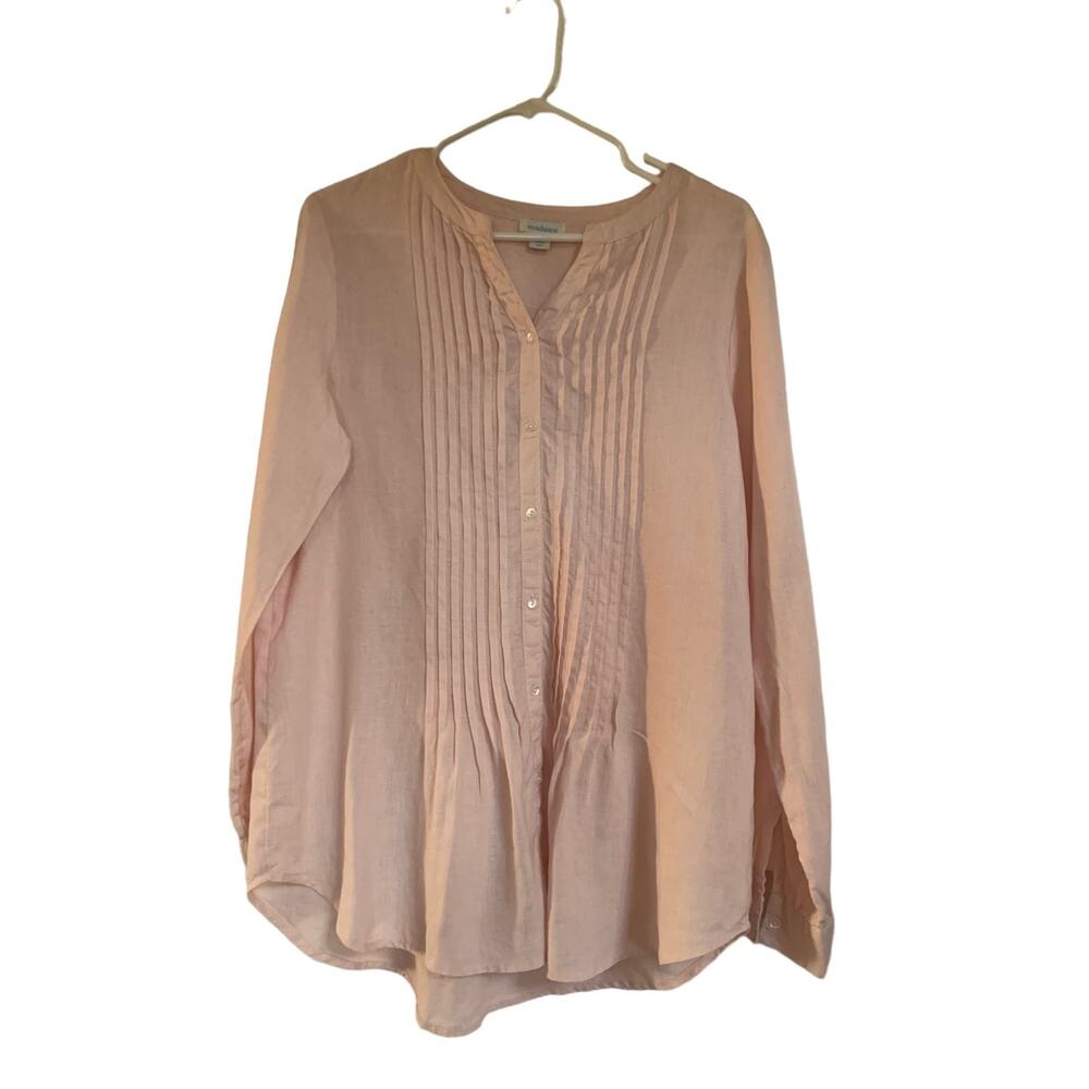 Sundance 100% Linen Pleated Pink Women's Long Sleeve Size Medium Top